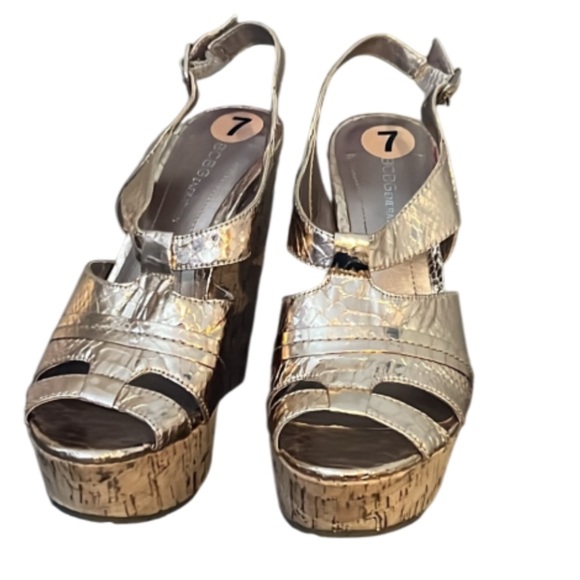 BCBGeneration Shoes - BCBGeneration Edelle Chunky Cork Wedges Platforms Rose Gold Size 7B